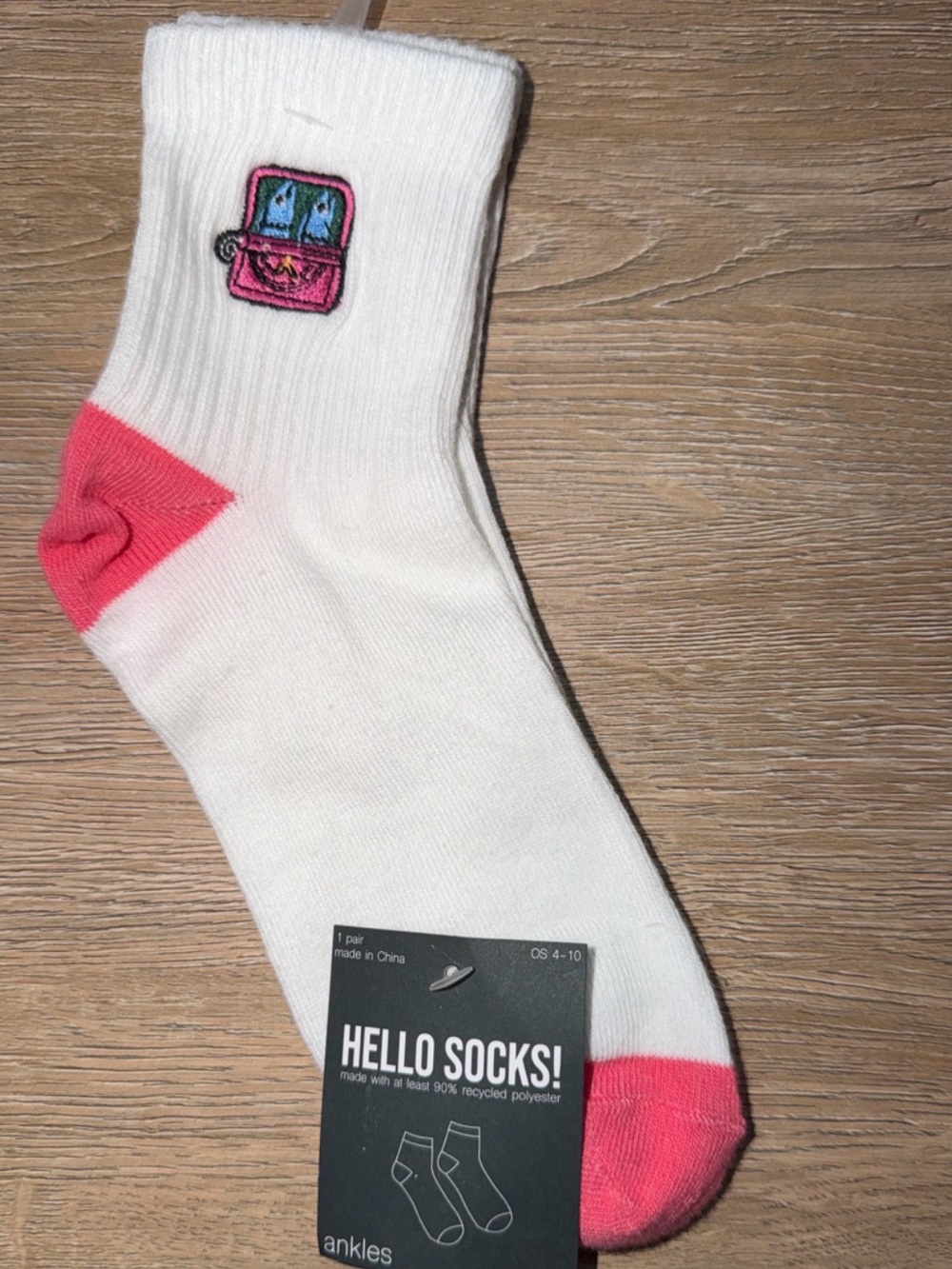 White Ankle Socks with Pink Heel & Toe